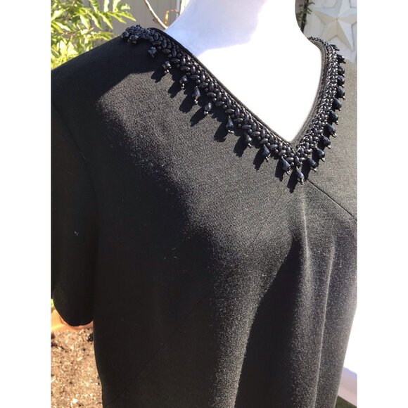 Vtg Grace Taylor Blouson Midi Dress Black Beaded Womens Med Short GoGo 60s Mod - Picture 2 of 16